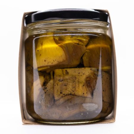 Corazones de alcachofa asada a la leña de olivo en AOVE (9 uds x 305 g) | Producto solidario